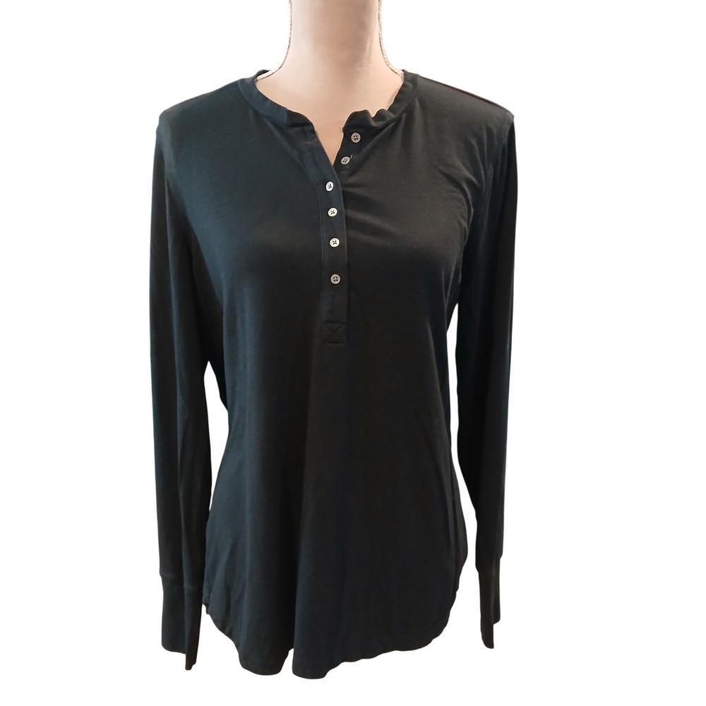 ThirdLove Black Long Sleeve Henley Cotton Modal Blend Top XL
